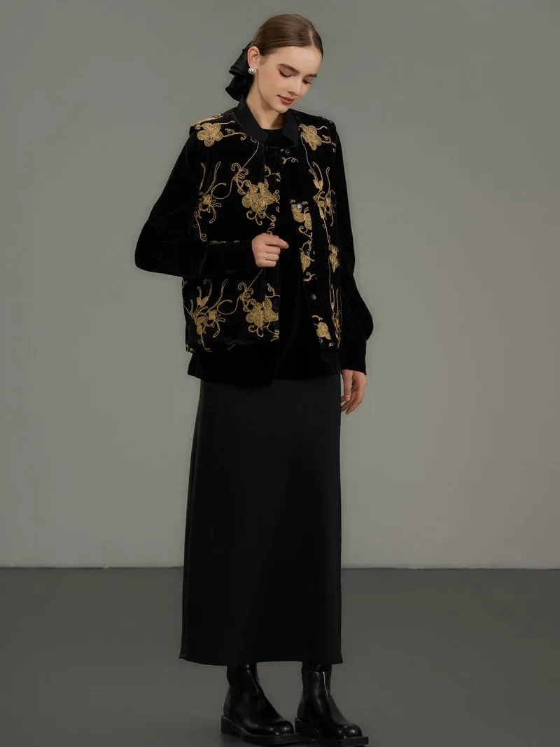Plain Simple Flare Retro High-Waist Long-Skirt