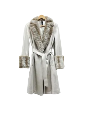 Platinum Cobra Luxe Wrap Coat W Fur Collar & Cuffs