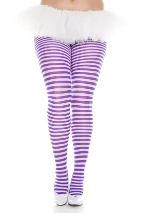 Plus Size White and Purple Striped Tights