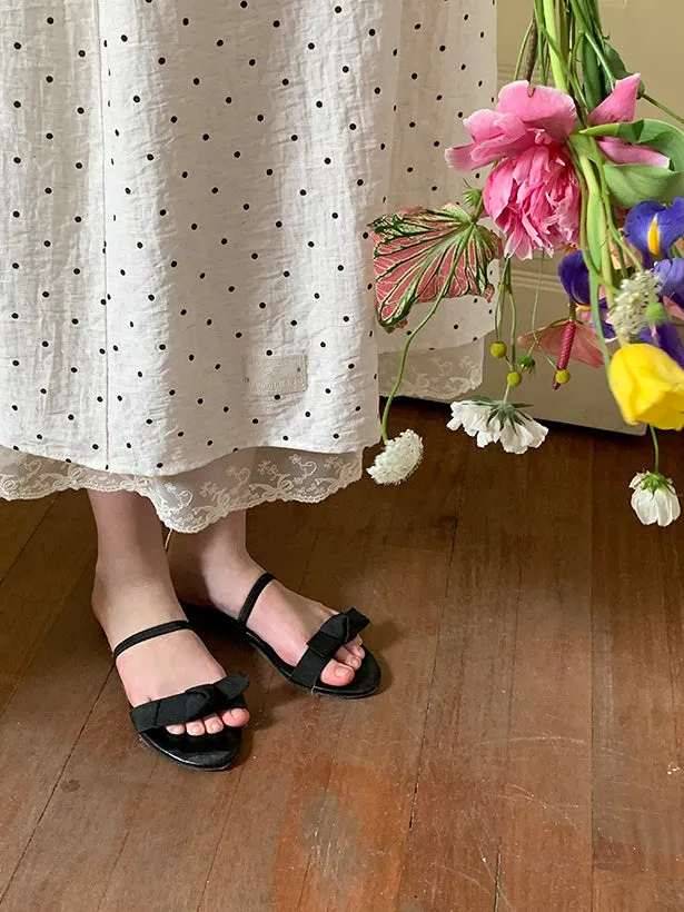 Polka Dot Lace Drawstring Elastic Waist Midi Skirt