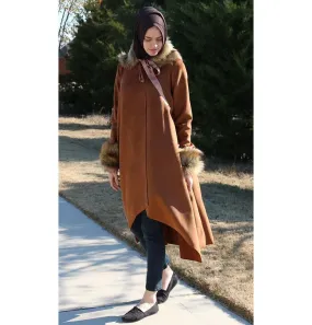 Puane Suede Poncho Coat with Fur 3131 Brown