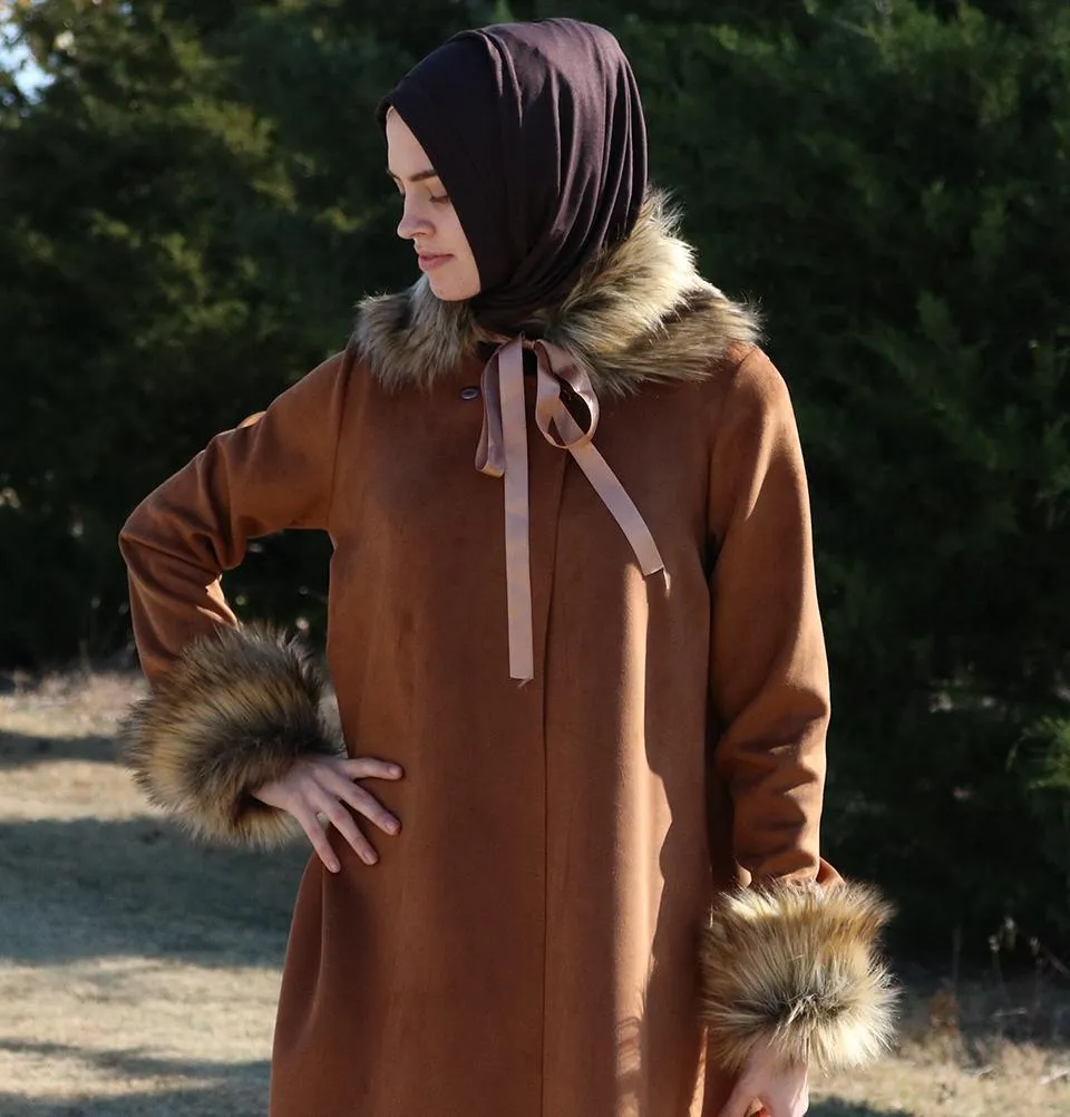 Puane Suede Poncho Coat with Fur 3131 Brown