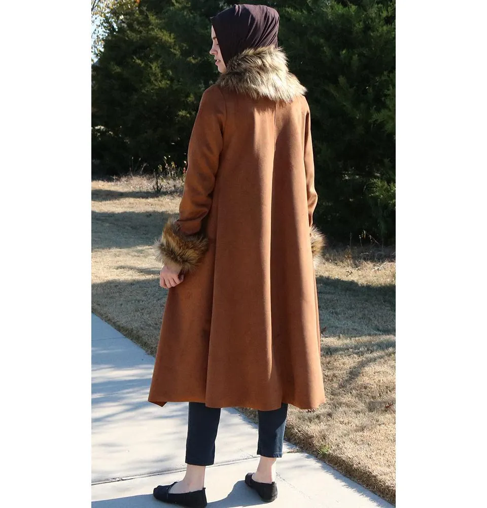 Puane Suede Poncho Coat with Fur 3131 Brown