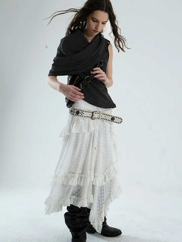 Punk Style Irregular Ruffled Low Waist Lace Skirt