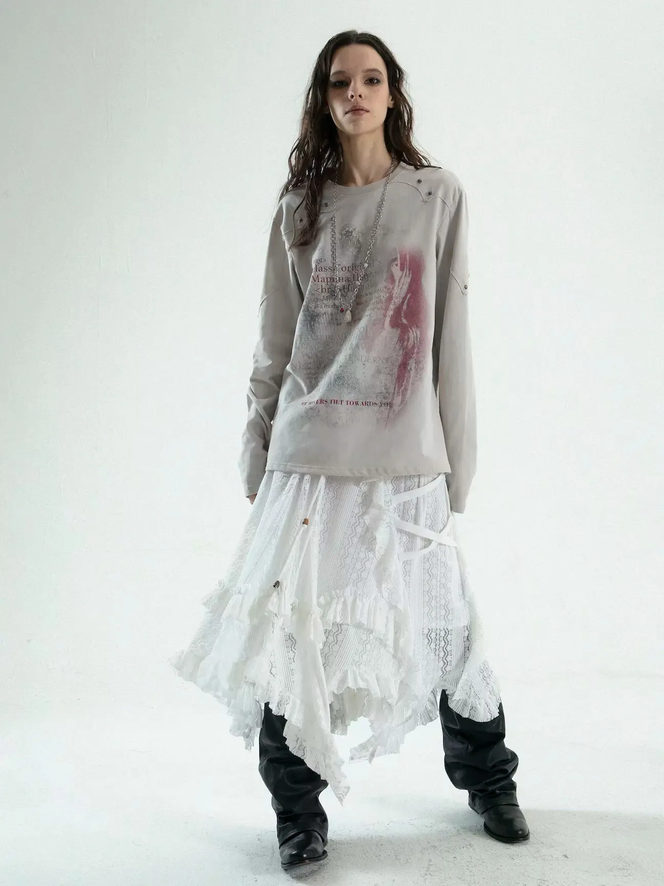 Punk Style Irregular Ruffled Low Waist Lace Skirt