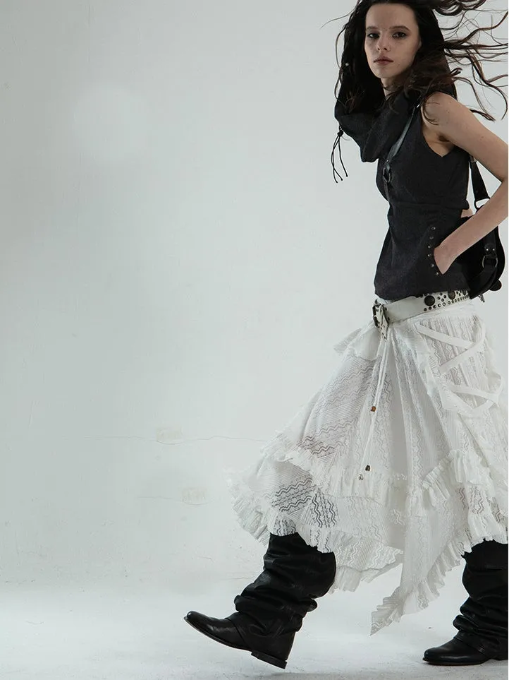 Punk Style Irregular Ruffled Low Waist Lace Skirt