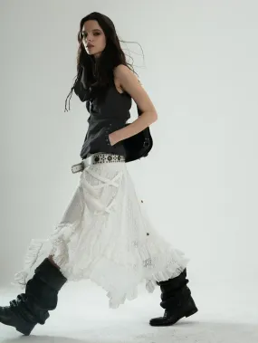 Punk Style Irregular Ruffled Low Waist Lace Skirt