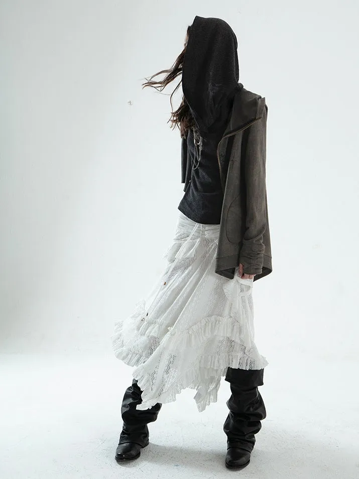 Punk Style Irregular Ruffled Low Waist Lace Skirt