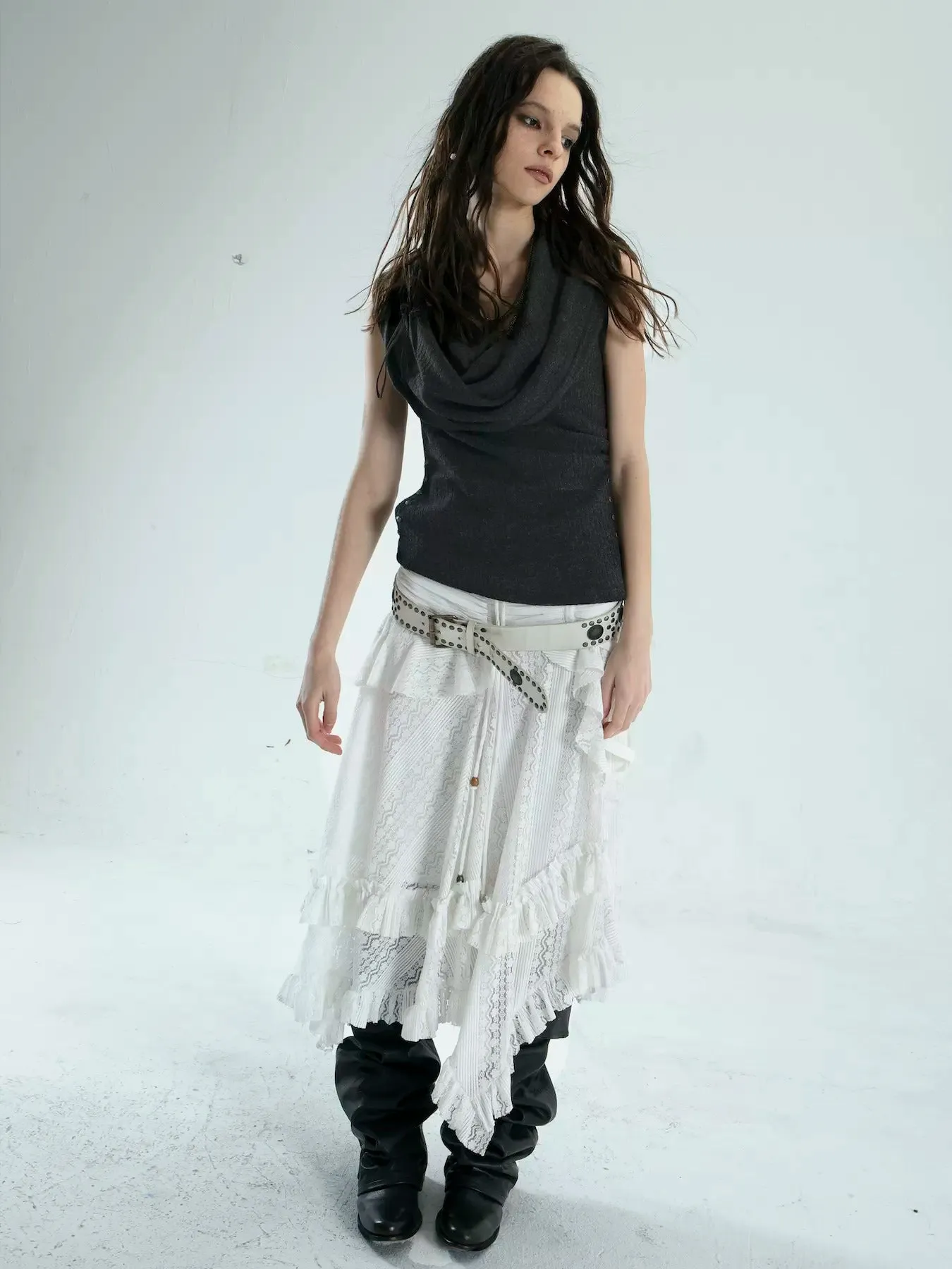 Punk Style Irregular Ruffled Low Waist Lace Skirt