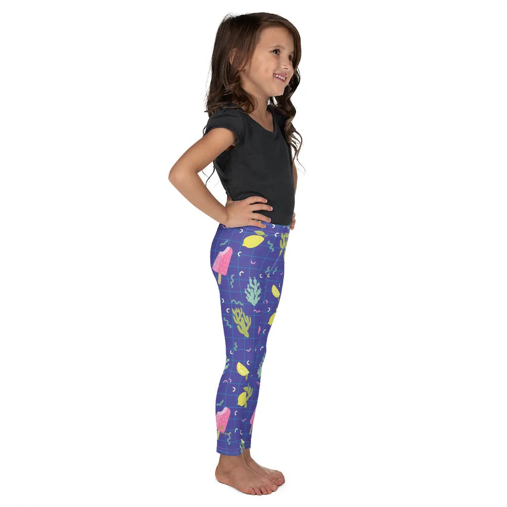 Purple Cactus Kid's Tights, Purple Cute Lemon Ice Cream Cactus Print Designer Kid's Leggings- Made in USA/EU