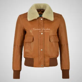 REESE Ladies Leather Bomber Jacket Removable Fur Collar
