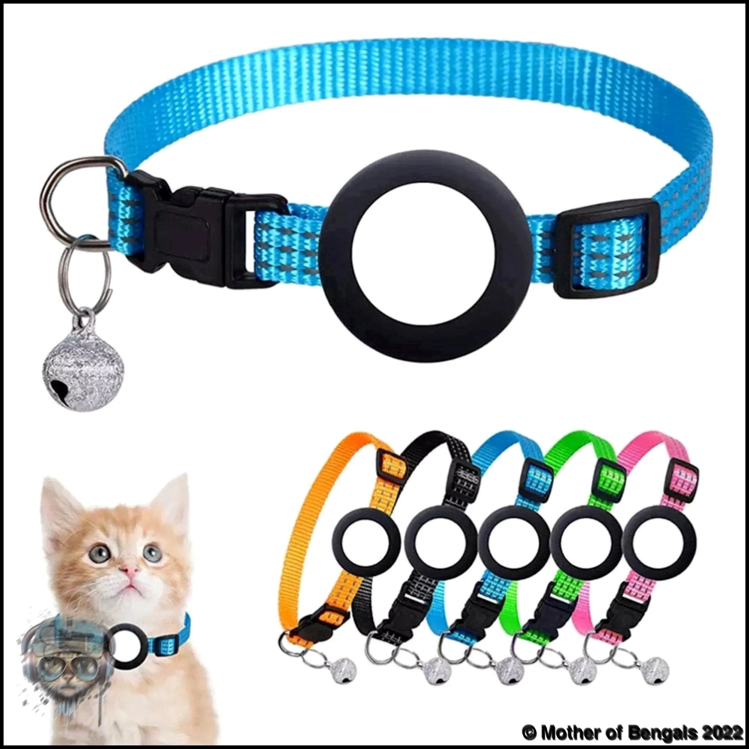 Reflective AirTag Breakaway Cat Collar by Mother Of Bengals