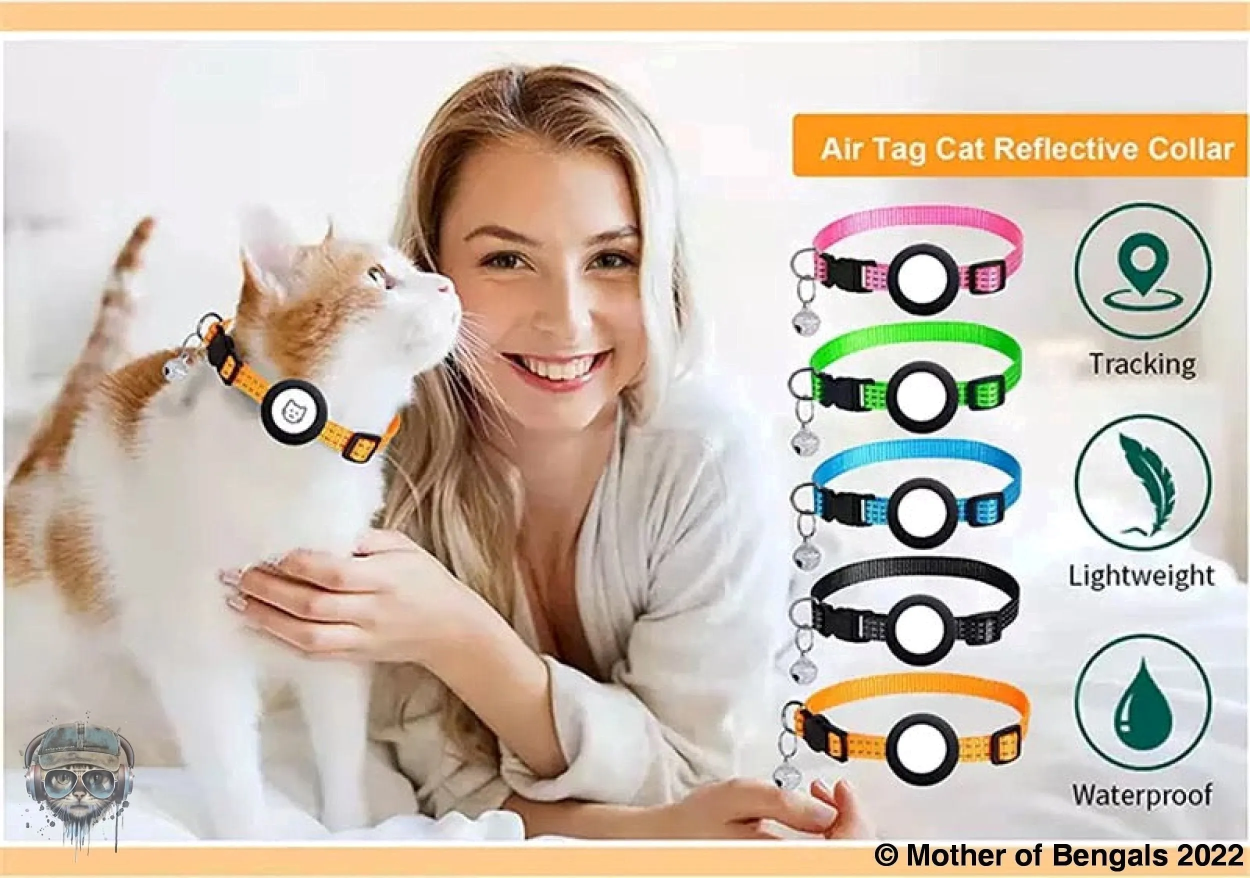 Reflective AirTag Breakaway Cat Collar by Mother Of Bengals