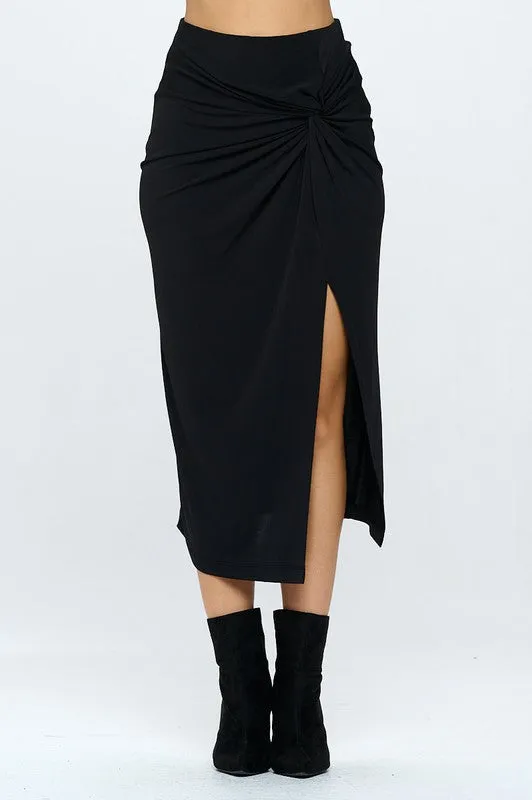 RENEE C. Midi Skirt with Front Knot and Slit