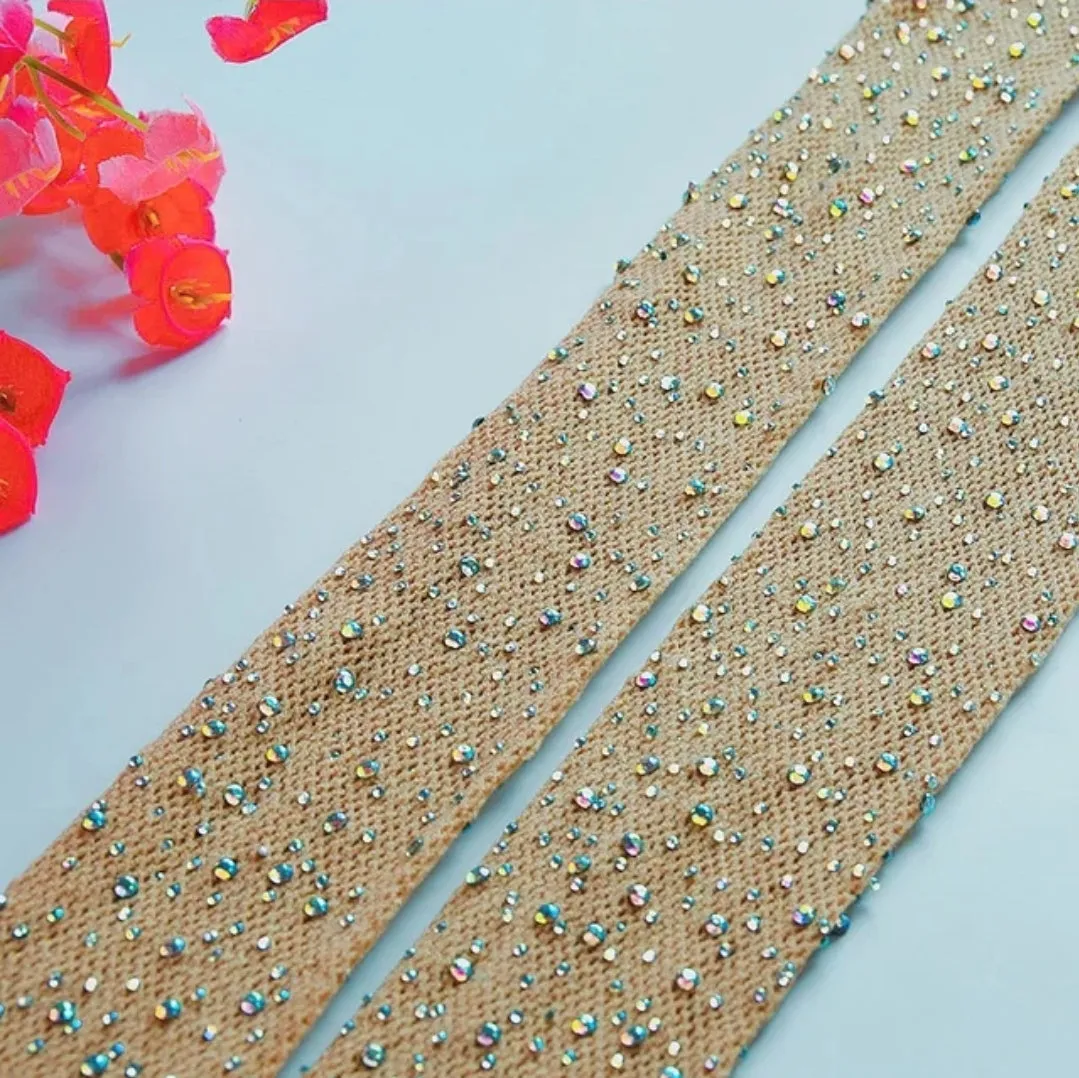 Rhinestone Mesh Nylons Beige