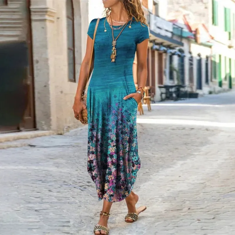 Round Neck Pocket Printed Dress - GlamzLife