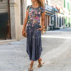 Round Neck Pocket Printed Dress - GlamzLife