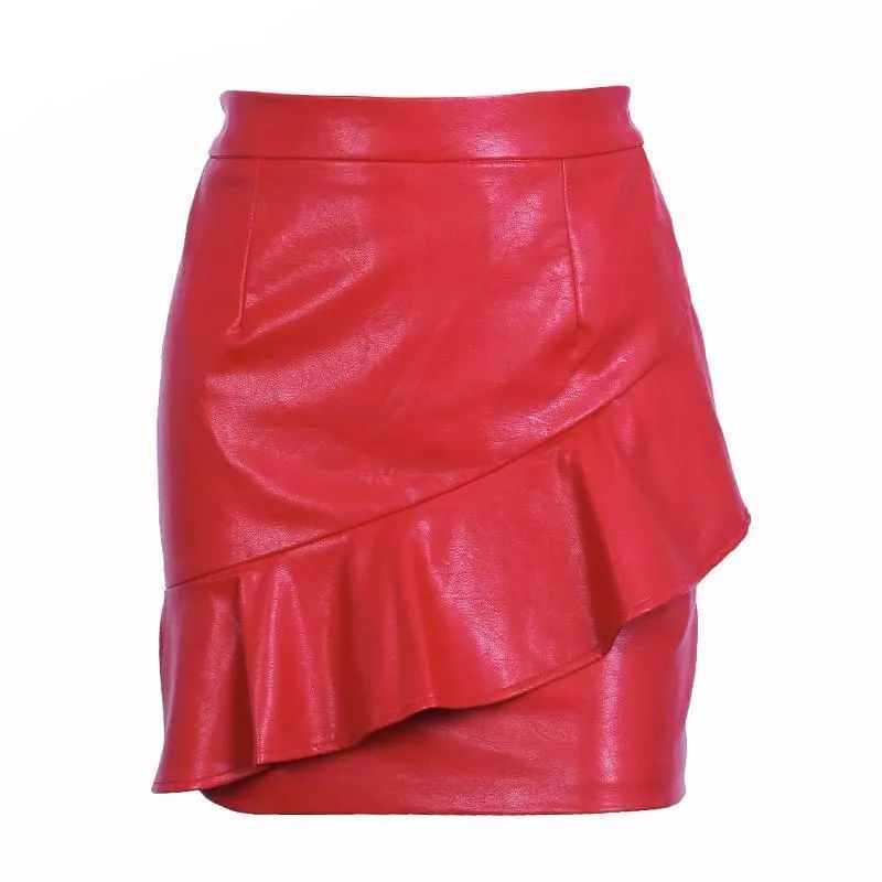 Ruffled Faux Leather Skirt