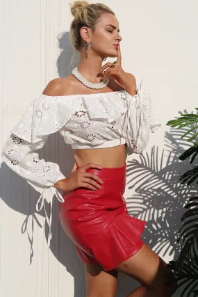 Ruffled Faux Leather Skirt