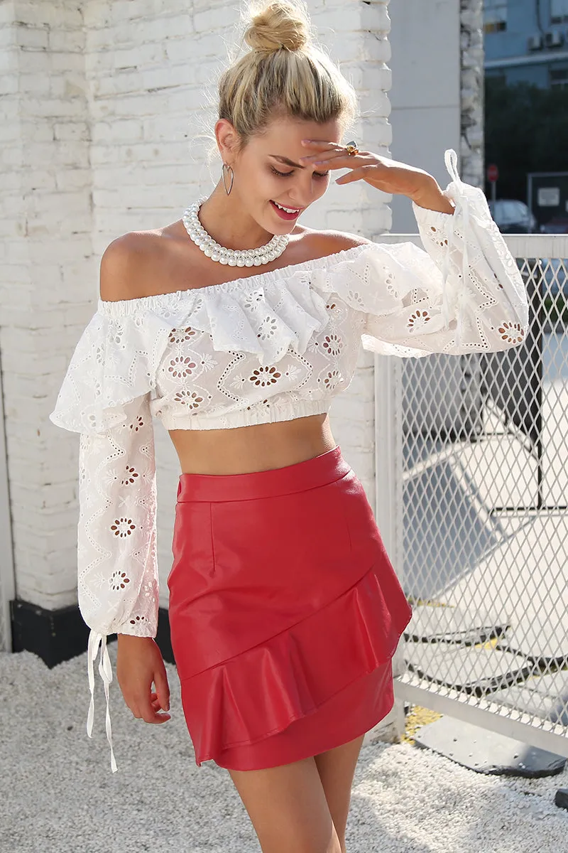 Ruffled Faux Leather Skirt