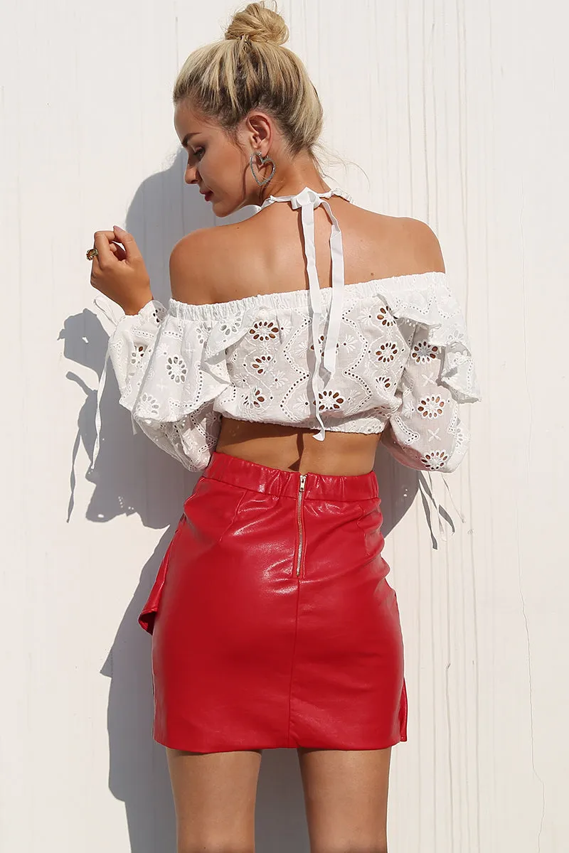 Ruffled Faux Leather Skirt