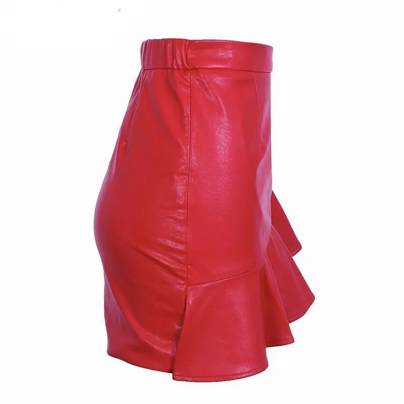 Ruffled Faux Leather Skirt