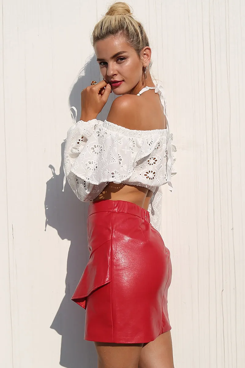 Ruffled Faux Leather Skirt