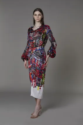 Saaksha & KinniÂ    I   AK print shirt with half ballooon sleeves

AK pinched skirt Blouse - Cotton Silk / Chiffon

Skirt - Satin Multi   SS22120

  SS22121