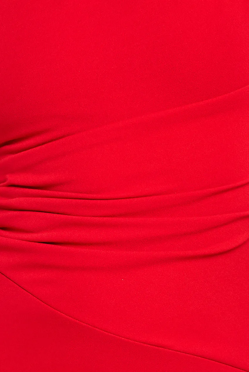 Scuba Crepe Asymmetric Neck Midi Dress - Red by Goddiva