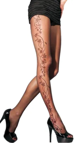 Sexy Sheer Floral Side Design Pattern Black 20 Den Tights