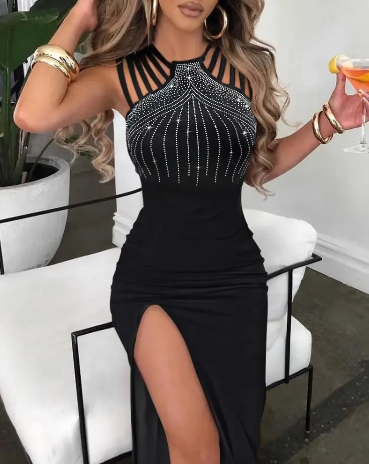 Sexy Women Dresses Rhinestone Decor Elegant Fashion Multi-strap High
