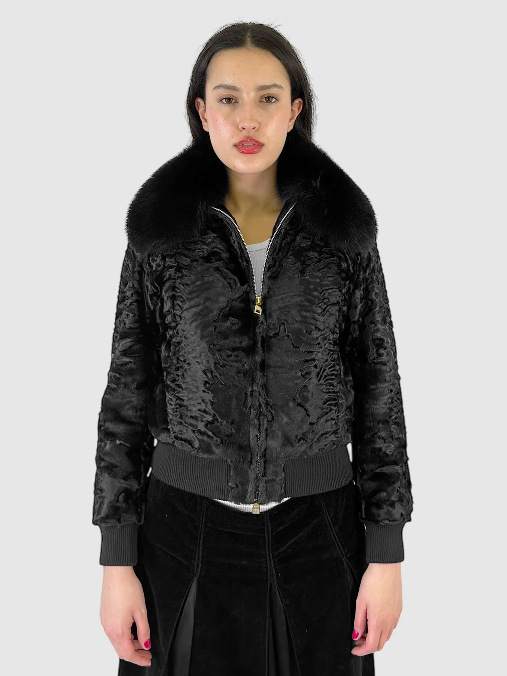 Shearling Double Zip Coat - Size 40.