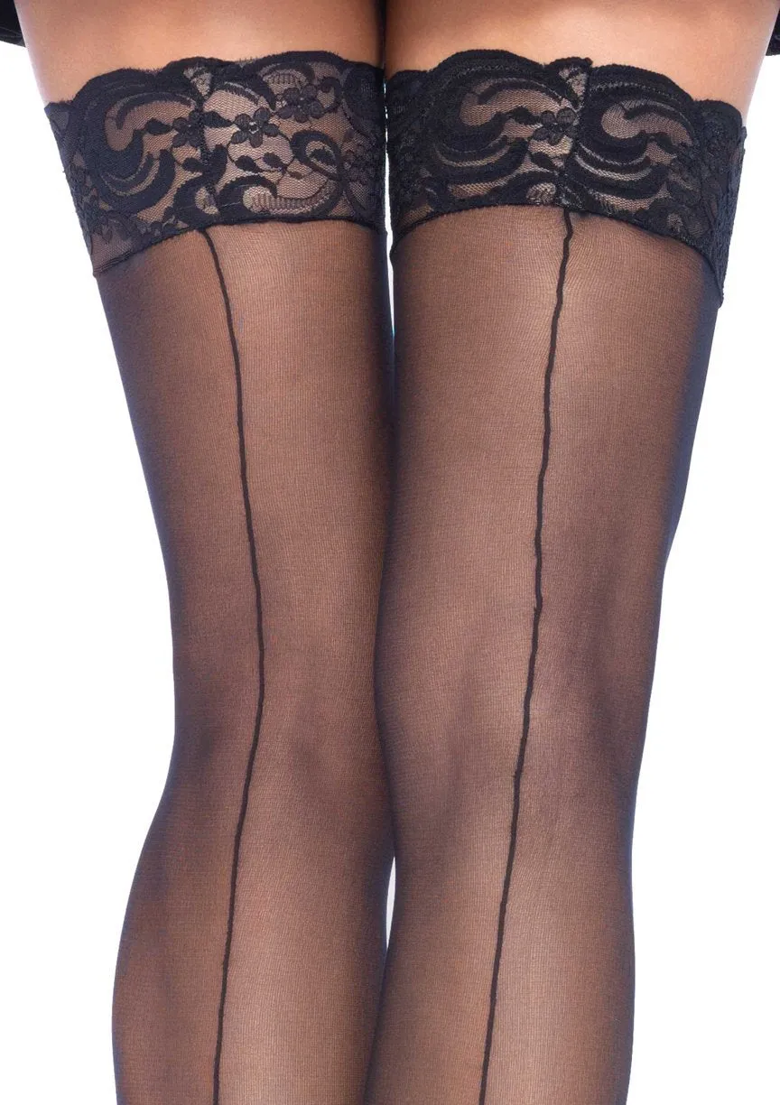 Sheer Stockings w/ Backseam - Black