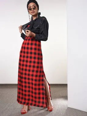 Side slit checkered maxi dress