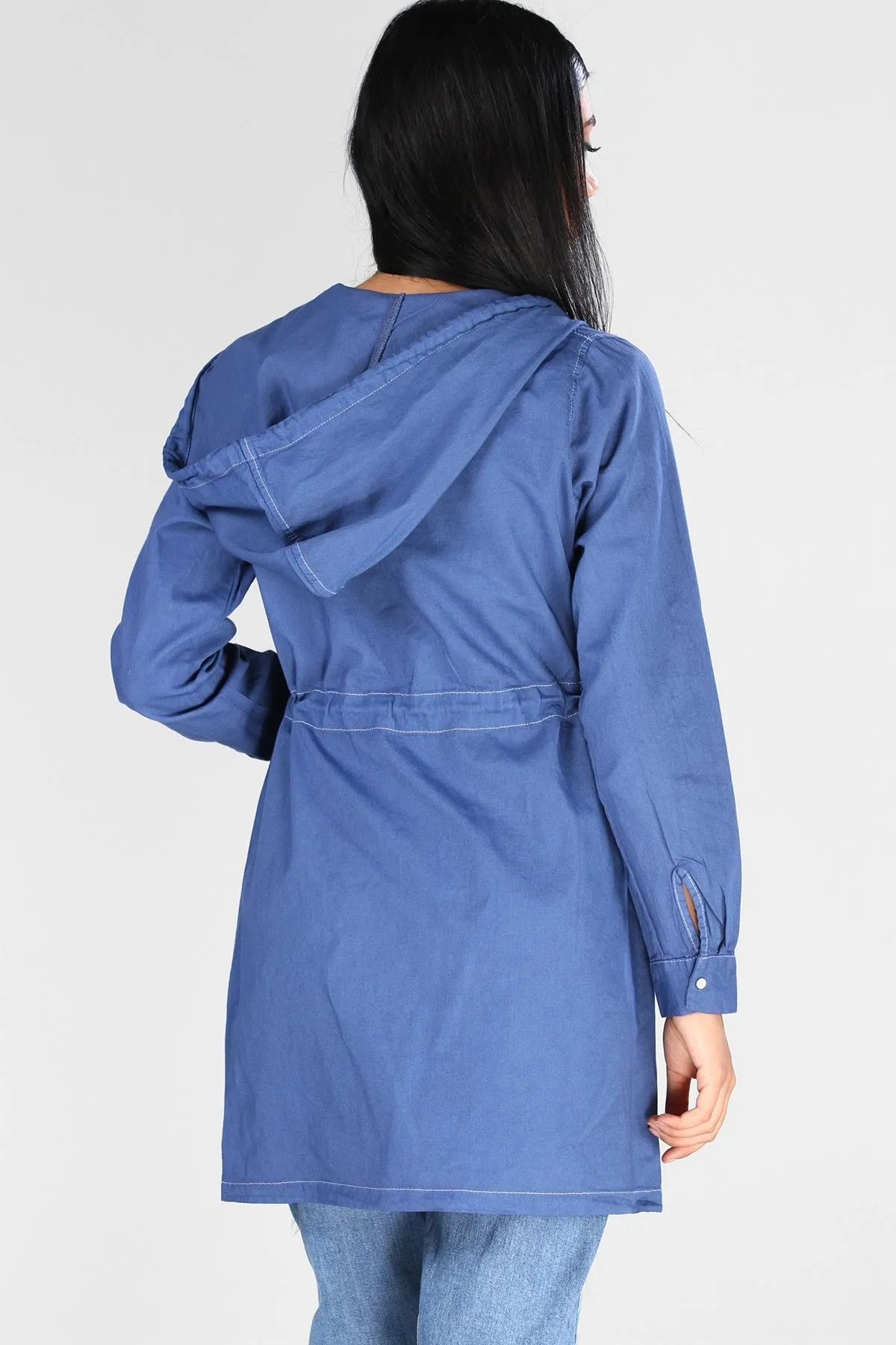 Sidiou Group Hooded Denim Color Jacket Cardigan