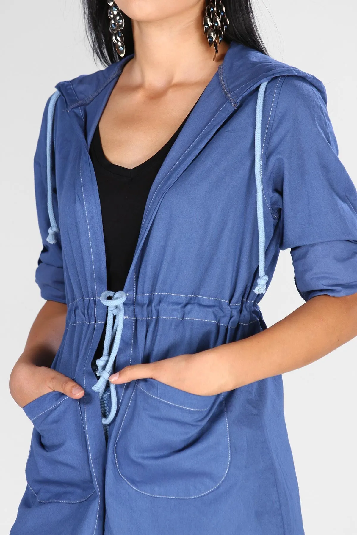 Sidiou Group Hooded Denim Color Jacket Cardigan