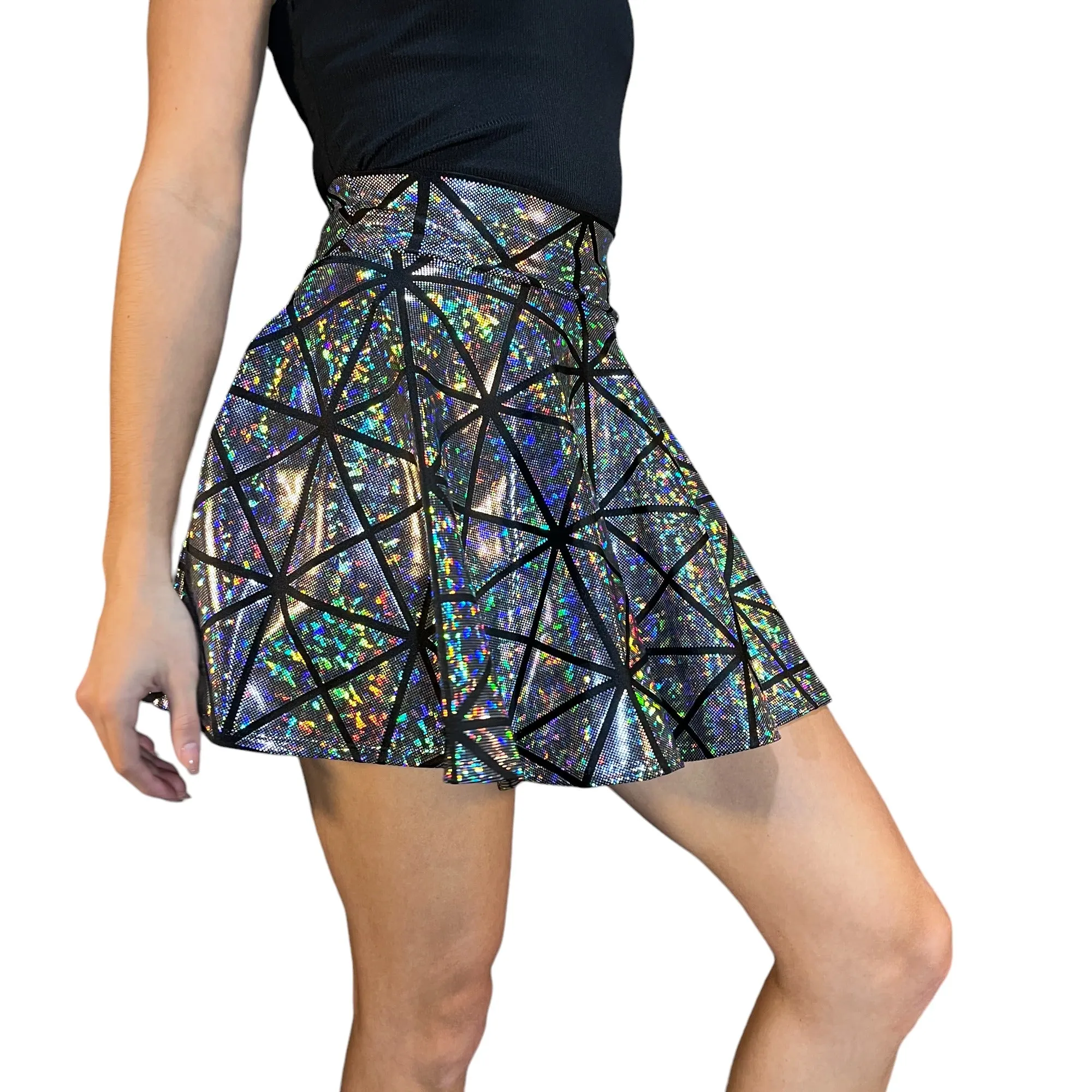 Skater Skirt - Silver Glass Pane Holographic