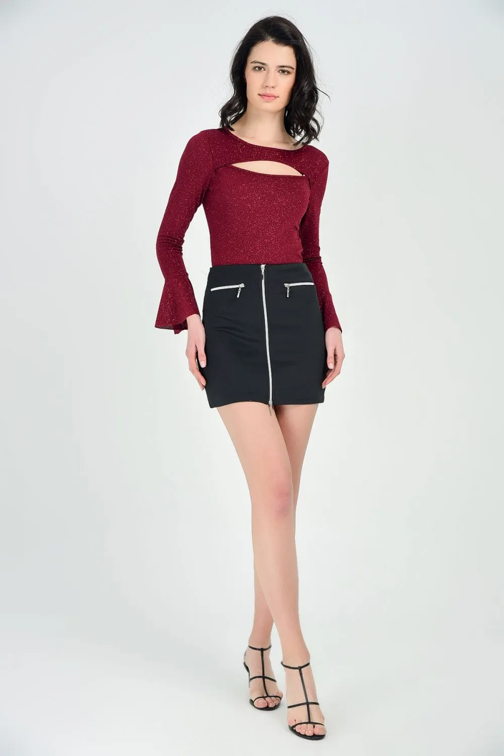SNS Sense Black Silent Pocket Zippered Front Combi Zippered Scuba Skirt - Lufkin