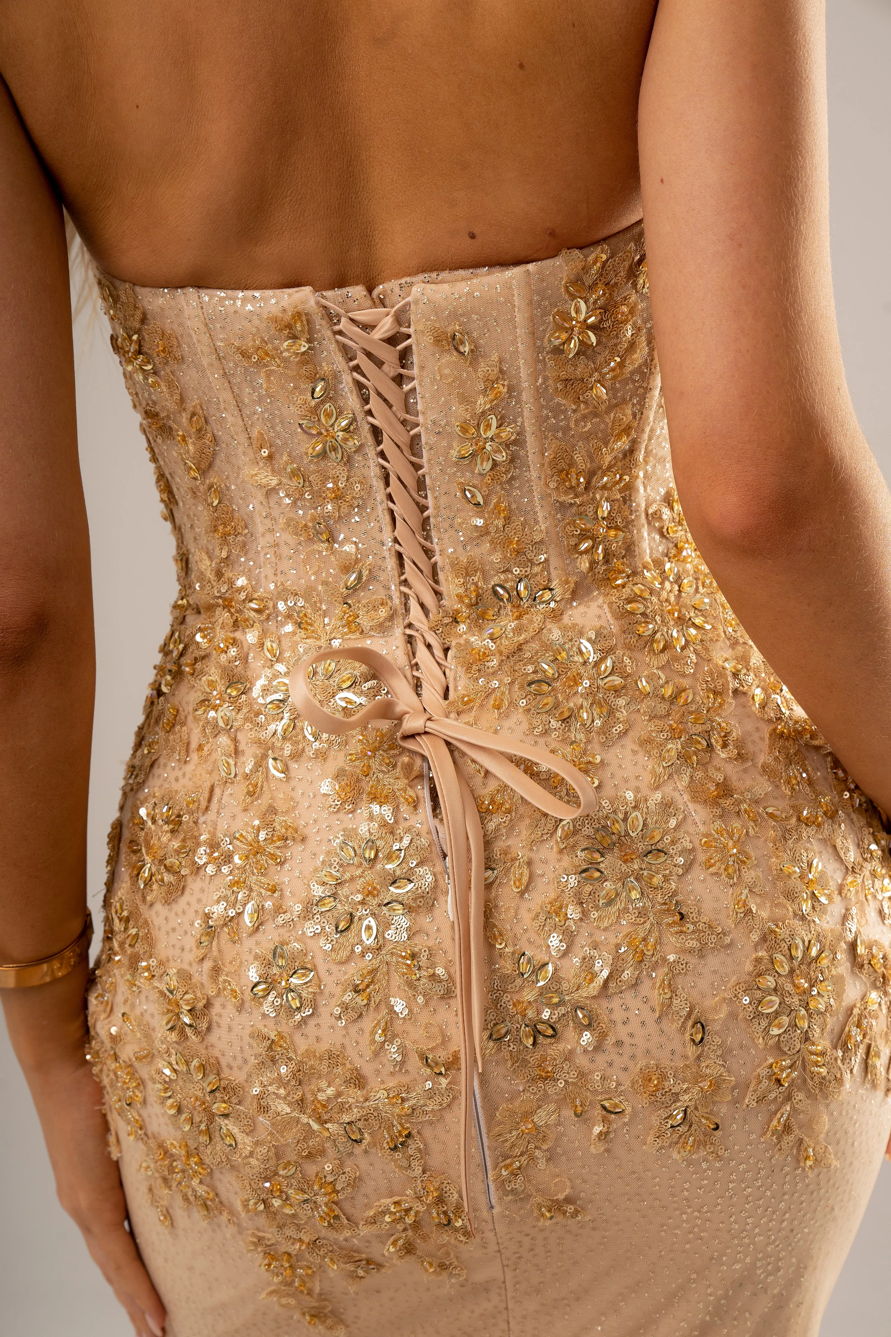 Sparkling gold bustier mermaid dress