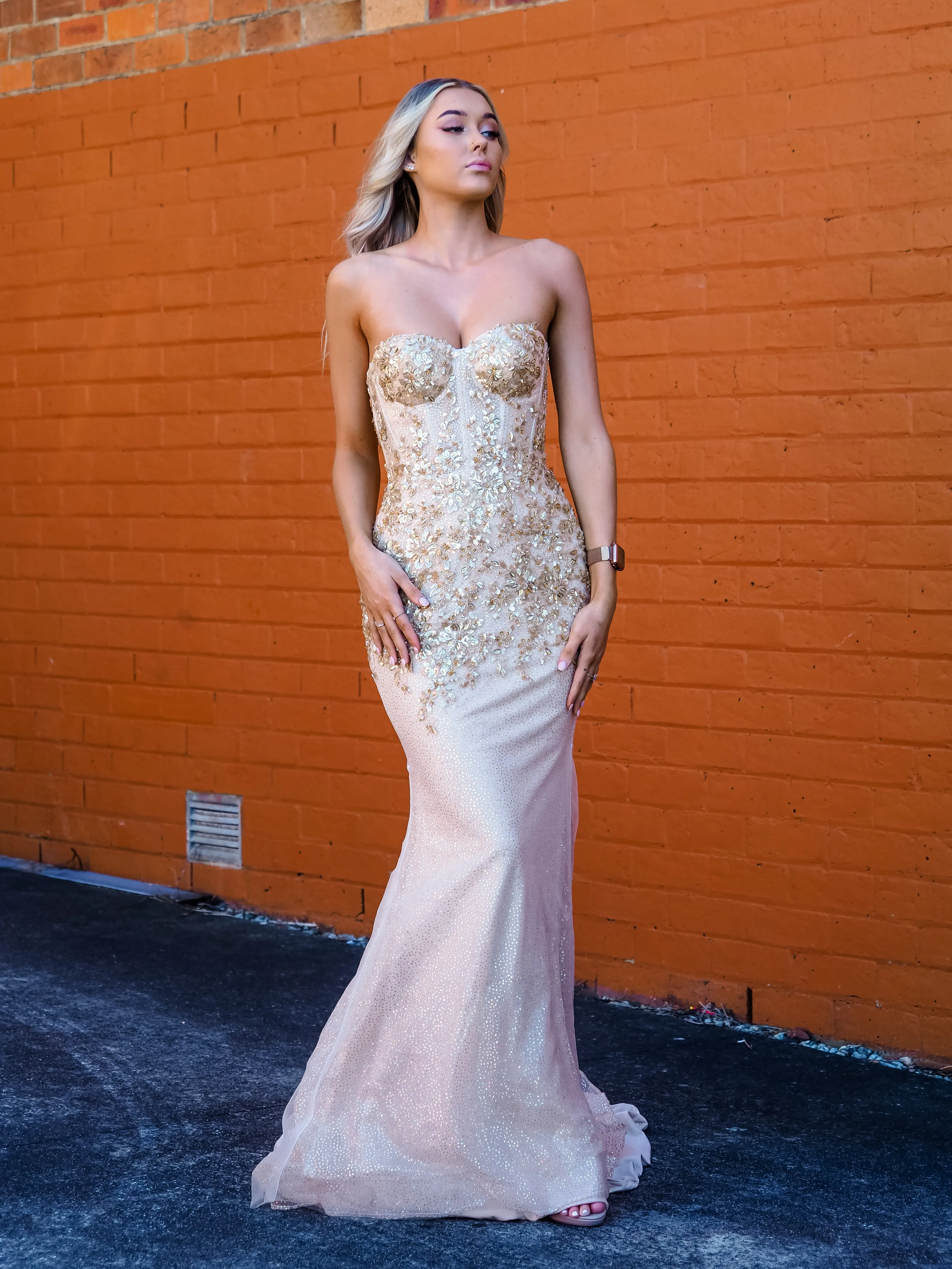 Sparkling gold bustier mermaid dress