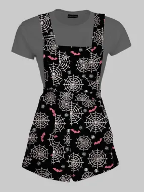 Spider Web and Bat Halloween Overall Shorts
