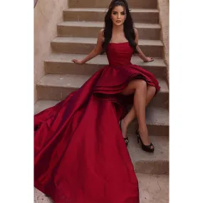 Strapless High Low Burgundy Prom Dress