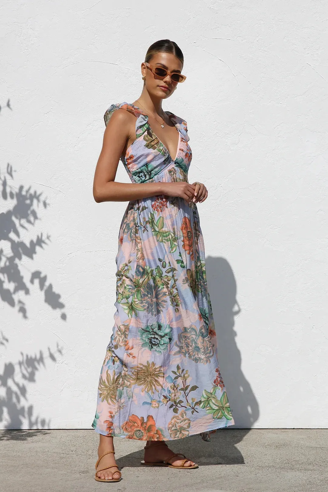 Summer Printed V Neck Large Swing Strap Dress