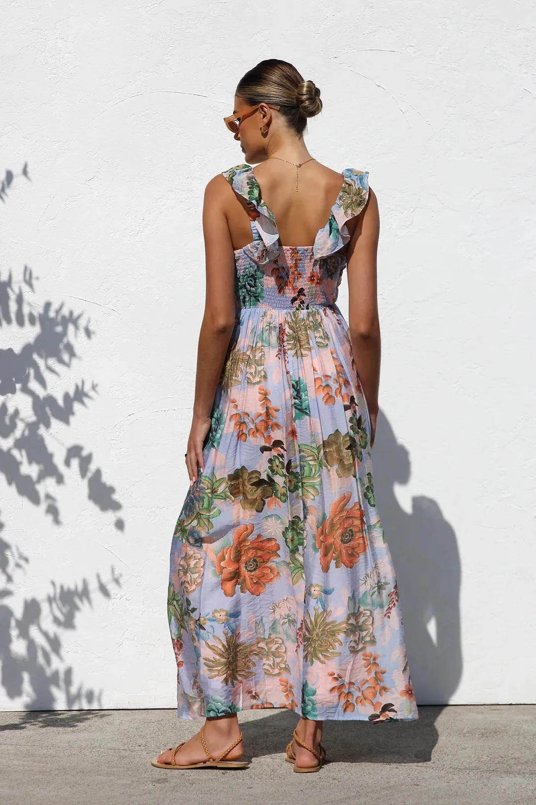 Summer Printed V Neck Large Swing Strap Dress