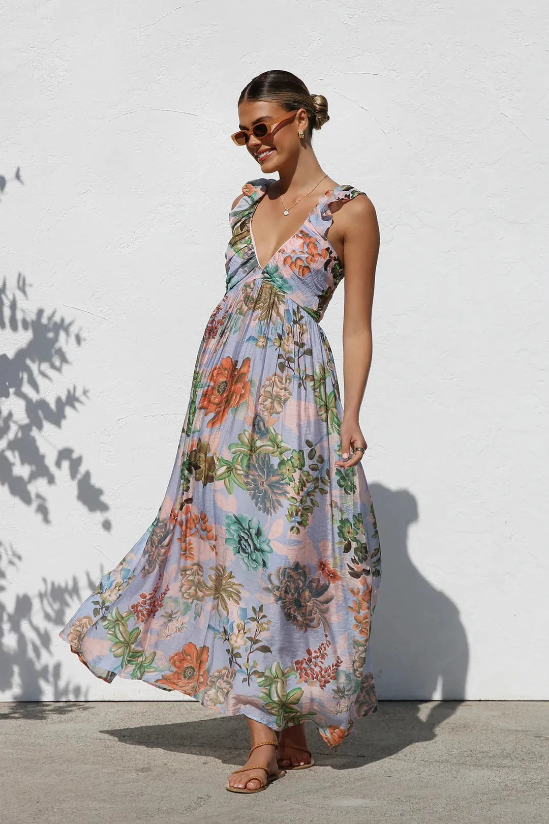 Summer Printed V Neck Large Swing Strap Dress