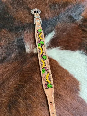 Sunflowers & Cactus Hand Painted Leather Dog Collar