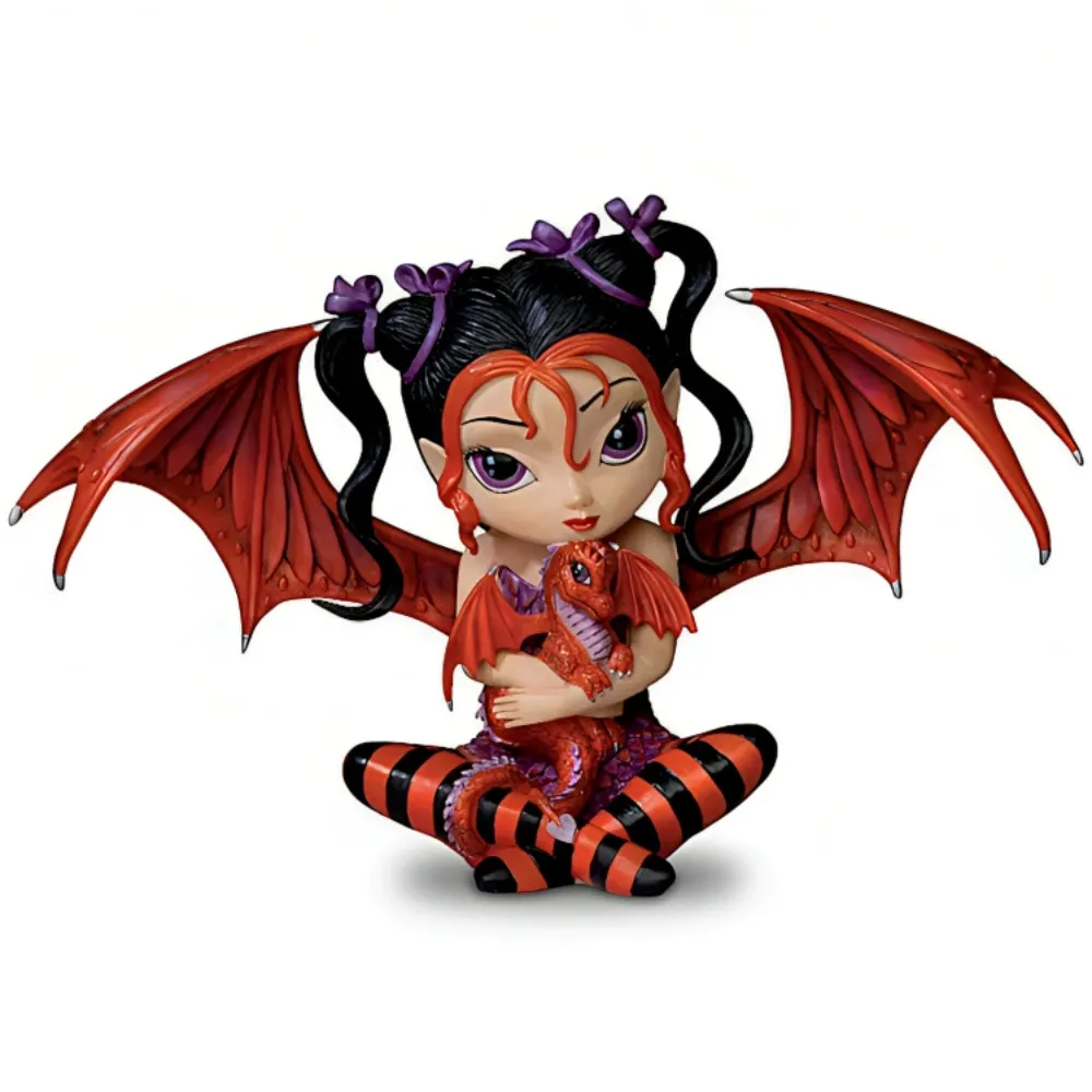 The Hamilton Collection Ruby Fairy Figurine Darling Fairy and Baby Dragon Duo Handcrafted in Artists Resin Hand-Painted with Vibrant Colors Intricate Details Big Purple Eyes and Bright Red Accents by Jasmine Becket-Griffith 4-inches