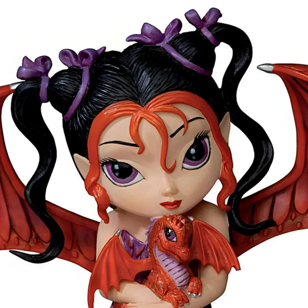 The Hamilton Collection Ruby Fairy Figurine Darling Fairy and Baby Dragon Duo Handcrafted in Artists Resin Hand-Painted with Vibrant Colors Intricate Details Big Purple Eyes and Bright Red Accents by Jasmine Becket-Griffith 4-inches