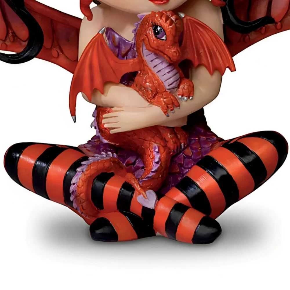 The Hamilton Collection Ruby Fairy Figurine Darling Fairy and Baby Dragon Duo Handcrafted in Artists Resin Hand-Painted with Vibrant Colors Intricate Details Big Purple Eyes and Bright Red Accents by Jasmine Becket-Griffith 4-inches