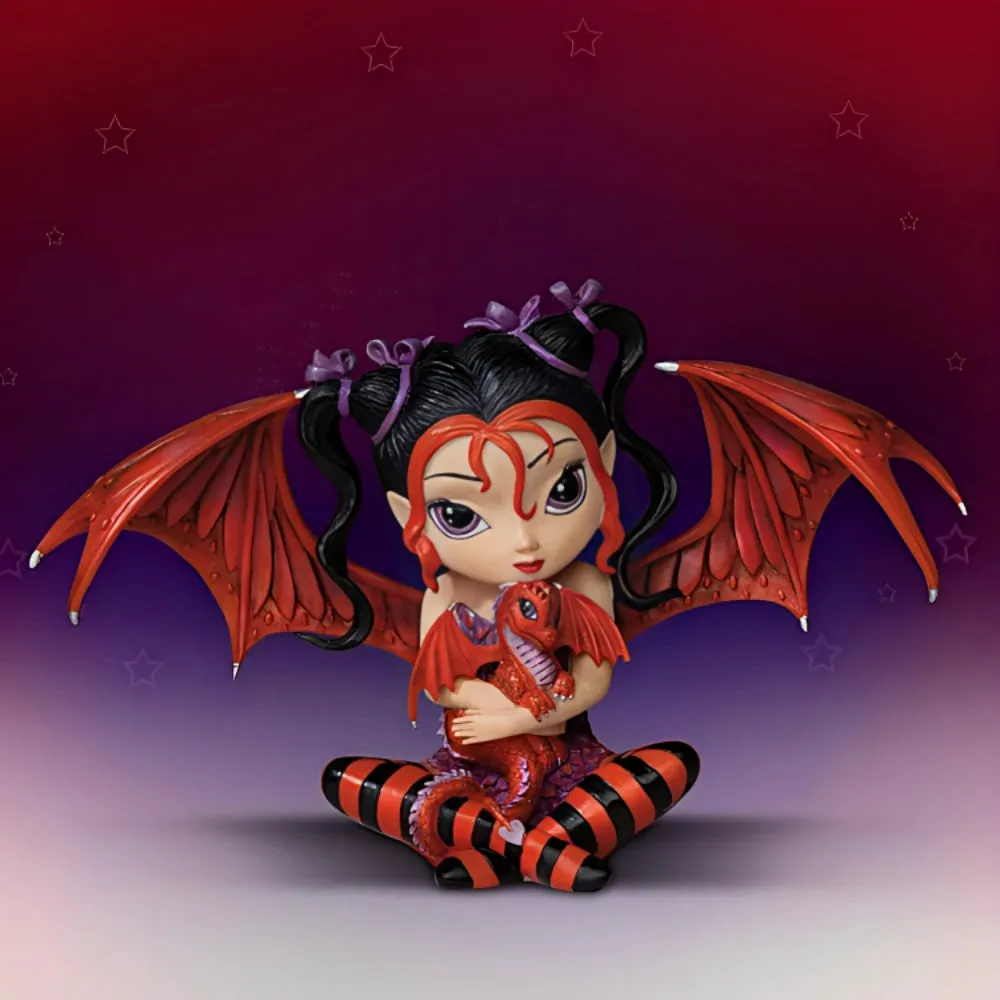 The Hamilton Collection Ruby Fairy Figurine Darling Fairy and Baby Dragon Duo Handcrafted in Artists Resin Hand-Painted with Vibrant Colors Intricate Details Big Purple Eyes and Bright Red Accents by Jasmine Becket-Griffith 4-inches